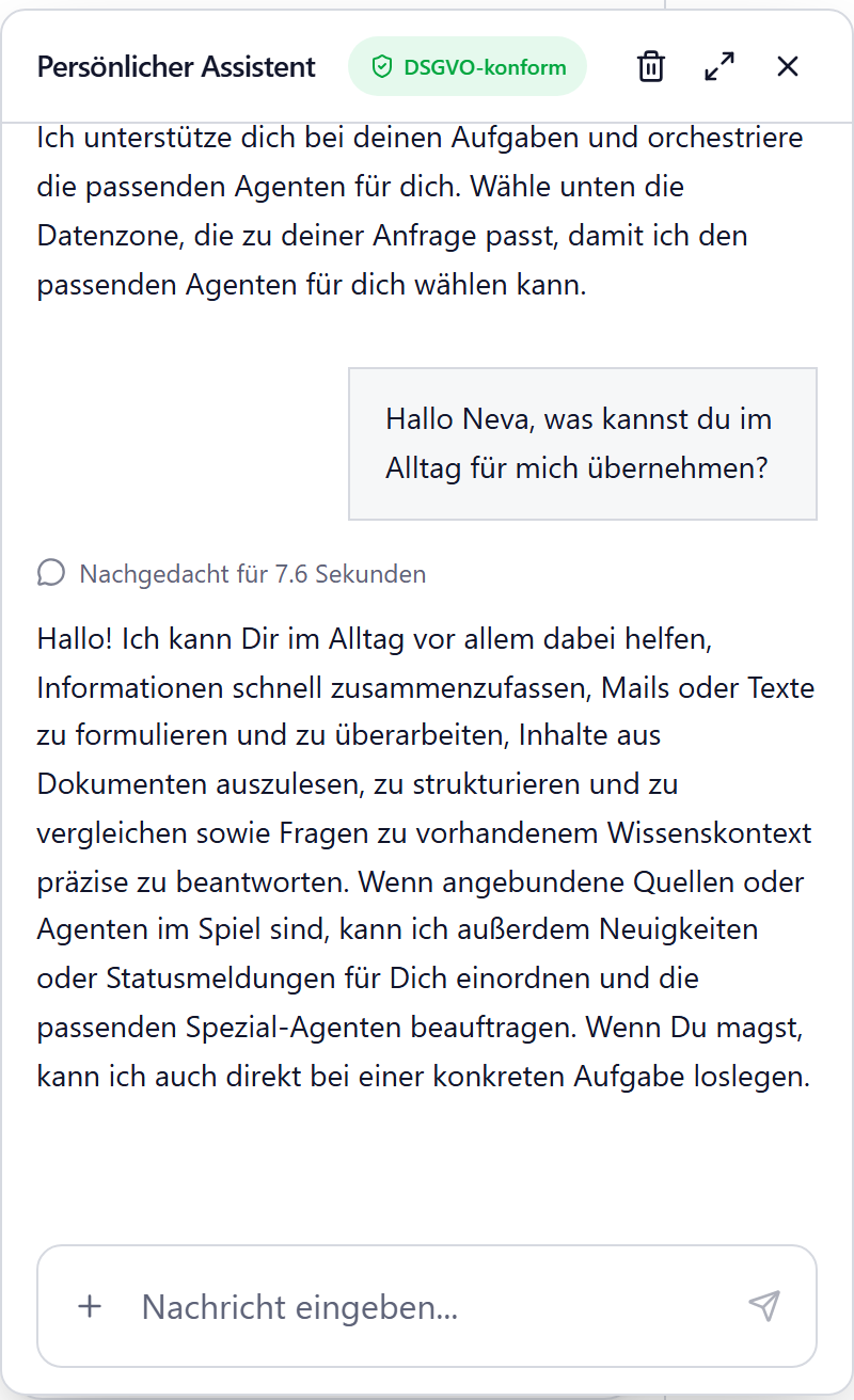 MadeForPrivacy: die pers&ouml;nliche Assistentin Neva im Client