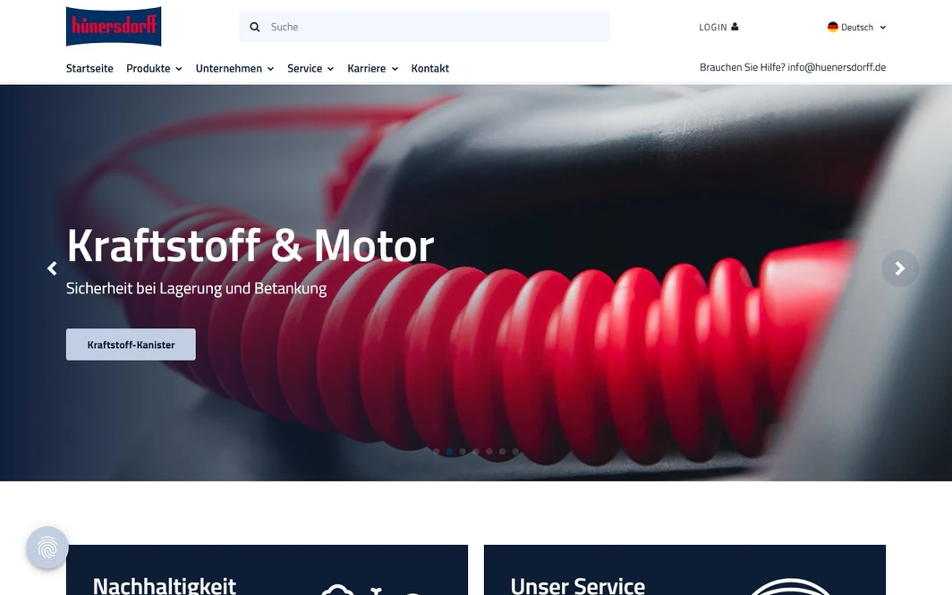 Website der hünersdorff GmbH